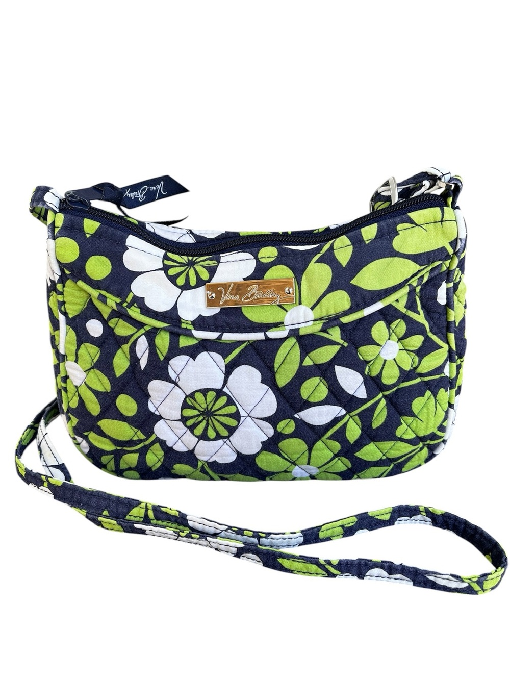 Vera Bradley Lucky You Small Crossbody Navy Green White Floral Quilted Vibrant
